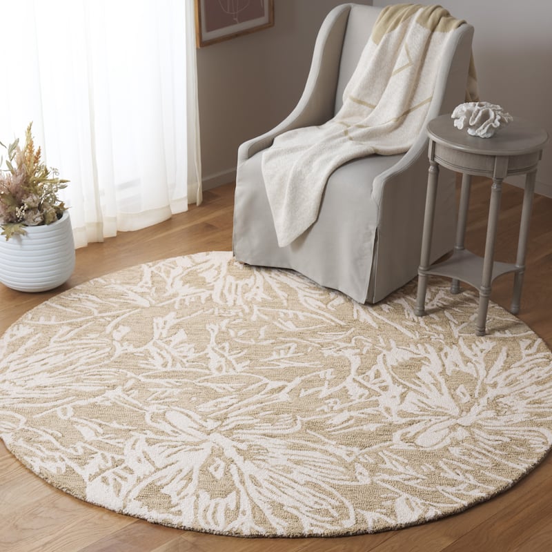 SAFAVIEH Handmade Jardin Antonella Country Wool Rug - 6' Round - Grey/Ivory