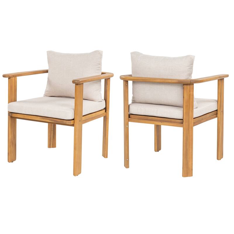 Scott Living Kaja Outdoor Solid Acacia Wood Dining Chair with Cushioned Seating (Set of 2)