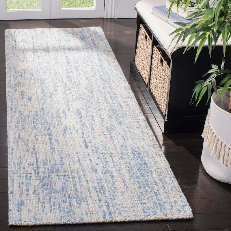SAFAVIEH Handmade Abstract Lottie Modern Wool Rug - 2'3" x 8' Runner - Dark Blue/Rust - Runner