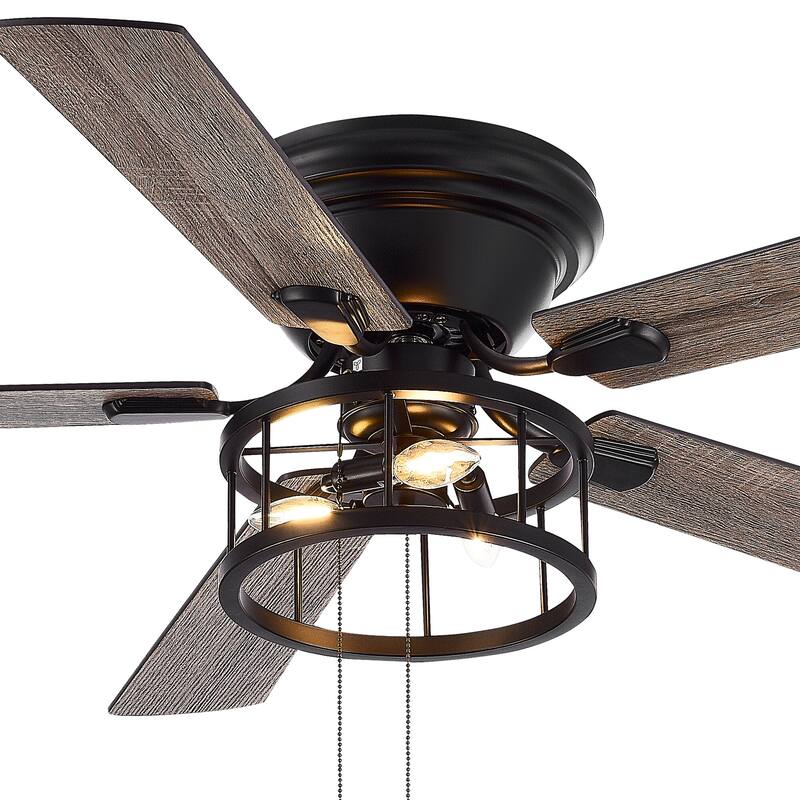 52" 5 Blades Black Ceiling Fan with Light and Pull Chain - 52 Inch