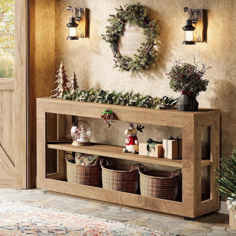 63" Console Table with 3-Tier Storage Shelf for Entryway, Hallway, Living Room