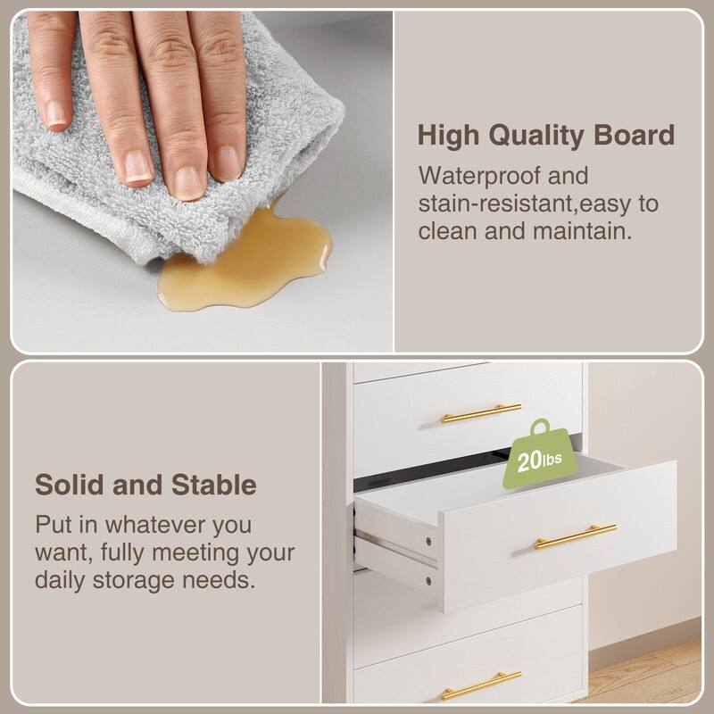 5 Drawer Dresser for Bedroom, High Drawer Chest of Drawers with Metal Knobs
