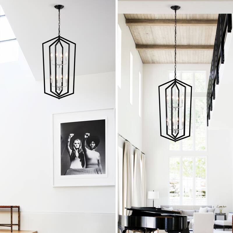 8-Light Farmhouse Kitchen Chandeliers, Matte Cage Light Fixture Adjustable Height Chandeliers for Dining Room Hallway