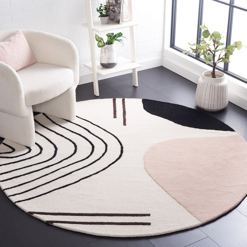 SAFAVIEH Handmade Rodeo Drive Vutka Mid-Century Modern Wool Rug - 6' Round - Ivory/Blush - Round