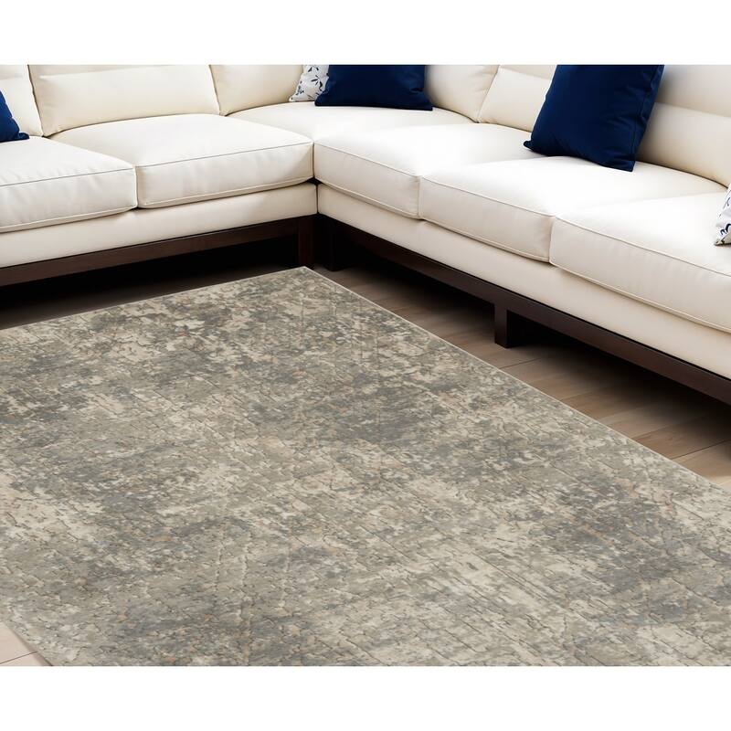 Maxi Power Loomed Abstract Modern Area Rug By HomeRoots - 114' X '79' X '0.32 - Cream/Onyx - Rectangle
