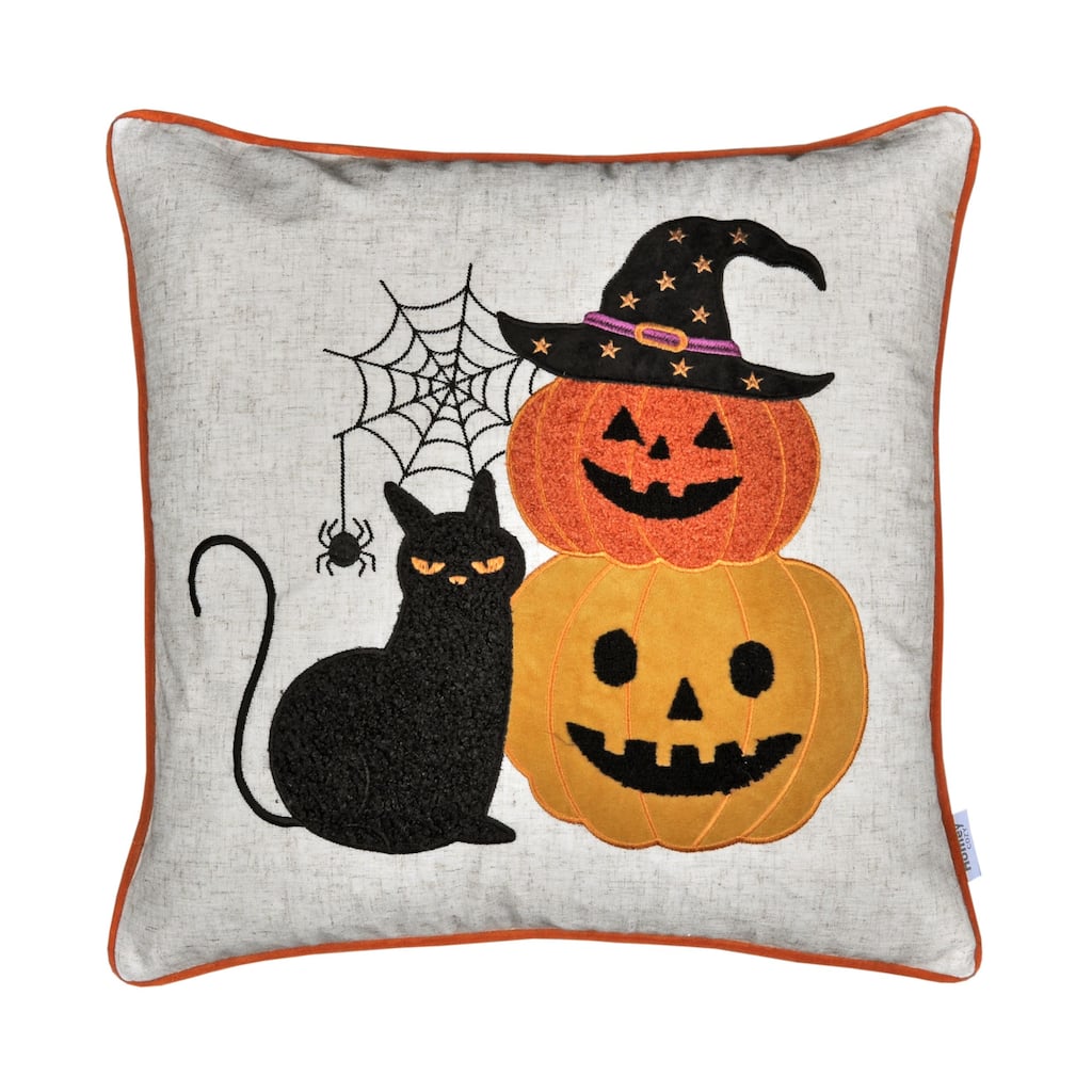 Halloween Black Cat & Pumpkin Stack Throw Pillow Set of 2