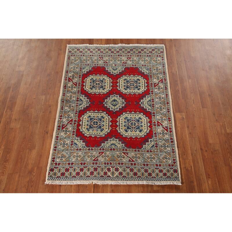 Kazak Accent Rug Hand-Knotted Wool Carpet - 3'5"x 4'10"
