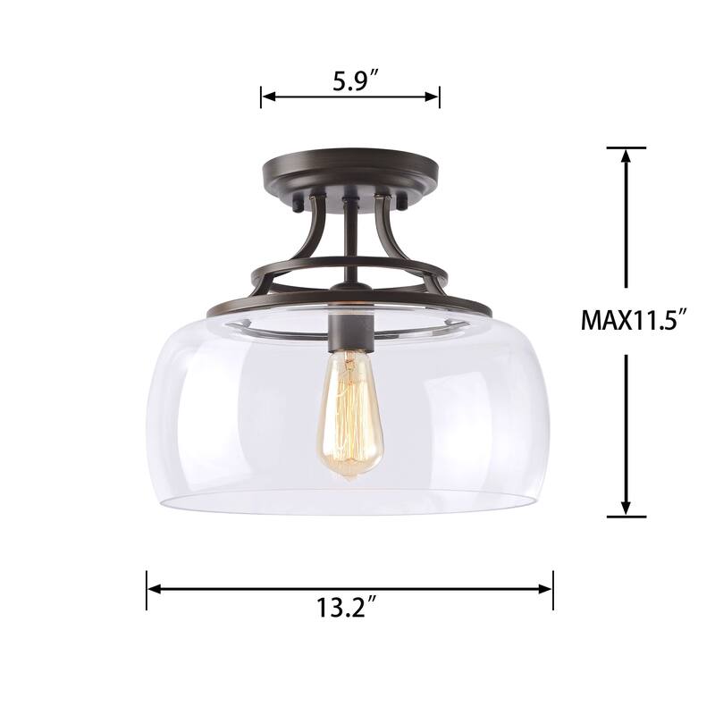 Luna 13.2" Mouth-blown Round Clear Glass Semi Flush Mount