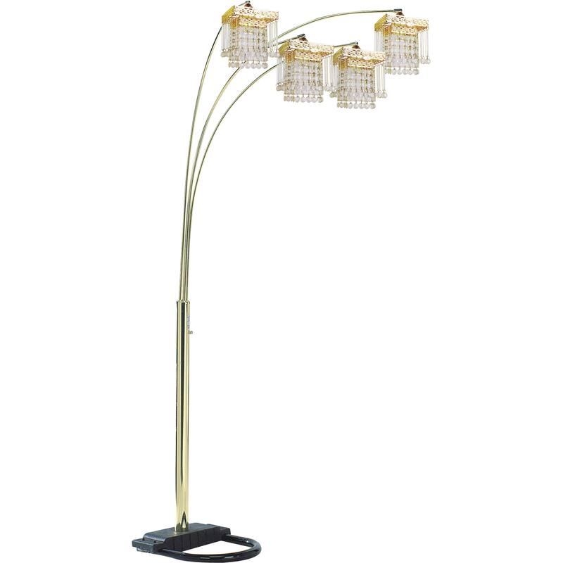 Crystal Inspired Arch Floor Lamp with 4 Square Shades Adjustable Arms - Gold+Black