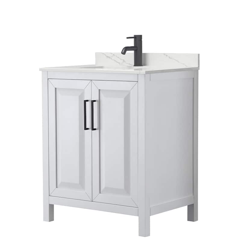 Wyndham Collection WCV252530S-QTZ-UNSMXX Daria 30" Free Standing - White / Giotto Quartz Top / Matte Black Hardware