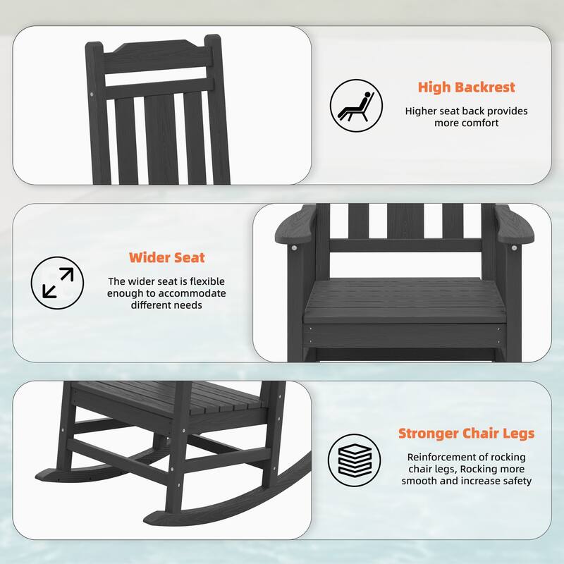 Outdoor Patio HDPE Rocking Chiar, Extra Wide Seat & Backrest