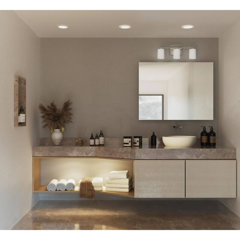 League Collection Three-Light Brushed Nickel and Etched Glass Modern Farmhouse Bath Vanity Light - 23 in x 5.5 in x 7.62 in