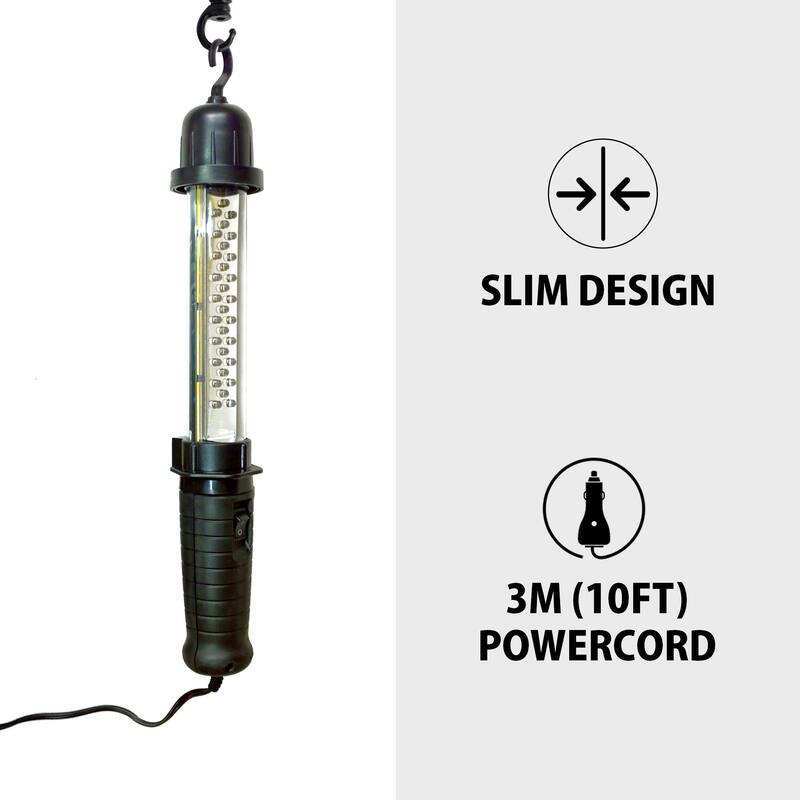Koolatron 12V Portable Hanging LED Work Light w/ 10 Ft (3 m) Cord, Black, Handsfree Lantern