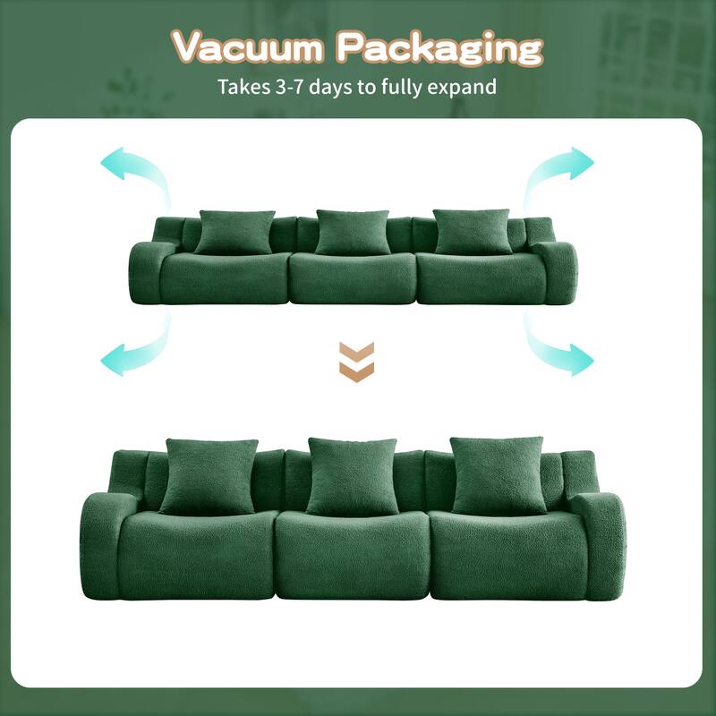 Boneless Sofa, 3 Seat High-Quality Teddy Fabric,Anti-Slip Design, No Assembly Curved Armrests Streamlined