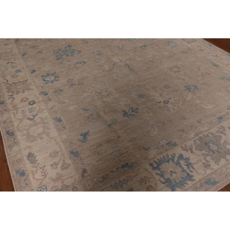 Vegetable Dye Oushak Area Rug Hand-Knotted Beige Floral Wool Carpet - 8'2" x 10'0"