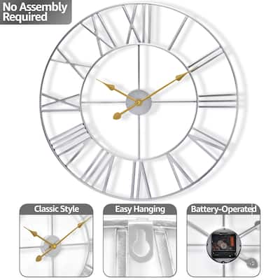 Sorbus Large 12 inch Decorative Round Analog Wall Clock Battery Operated With Roman Numeral