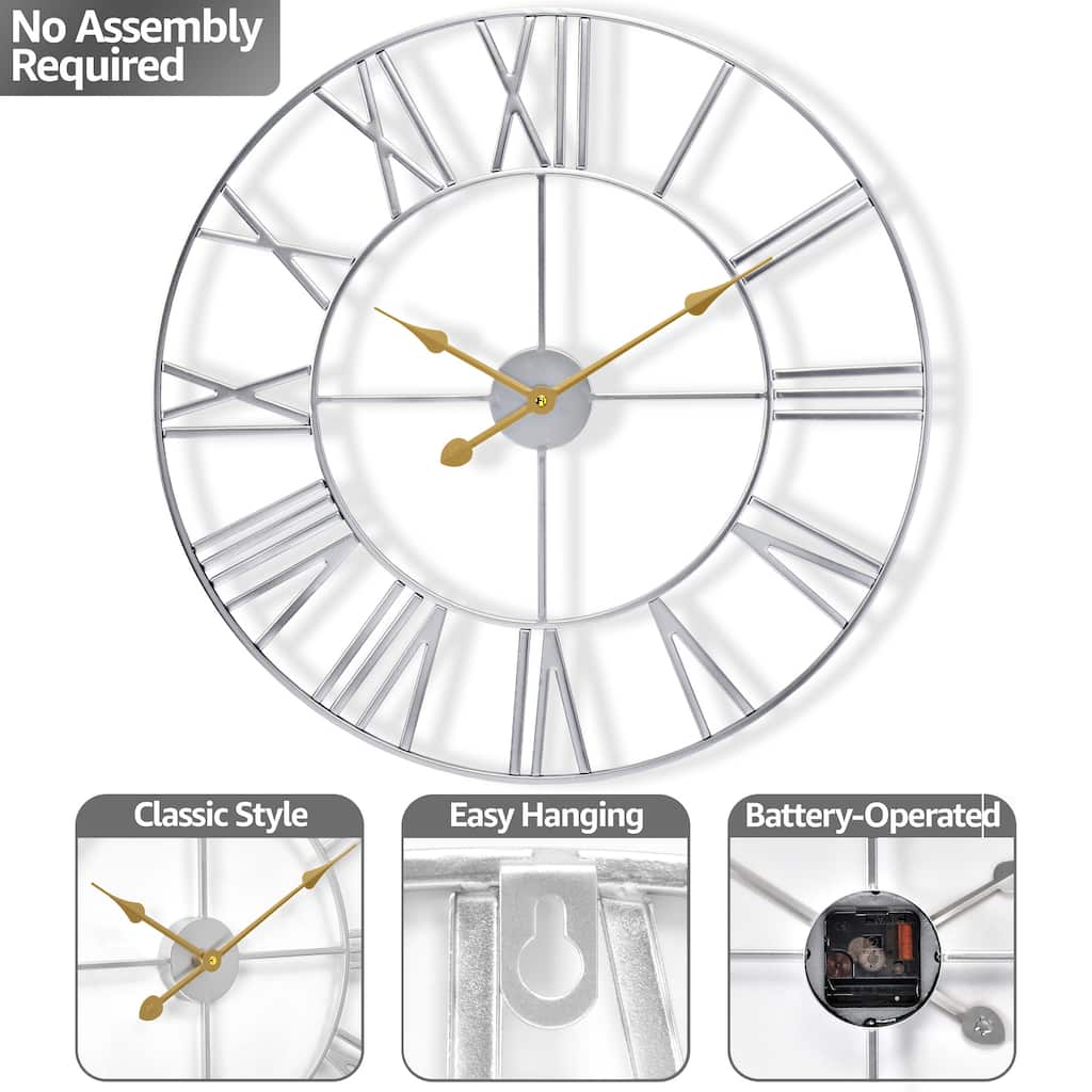 Sorbus Large 12 inch Decorative Round Analog Wall Clock Battery Operated With Roman Numeral