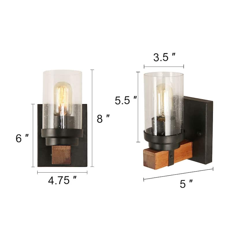 Anmytek Modern Farmhouse 1-Light Wall Sconces Cylinder Glass Bathroom Vanity Lights - 4.75"L x 5"W x 6"H