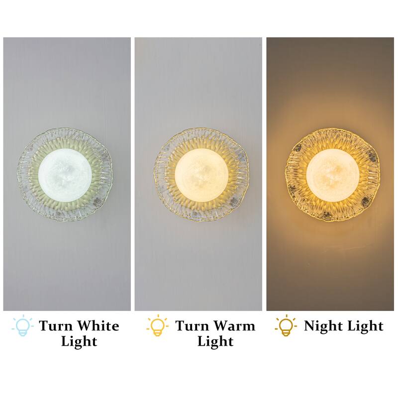 Gold Lotus Leaf Textured Glass Plate Wall Sconce Moon Globe Lampshade