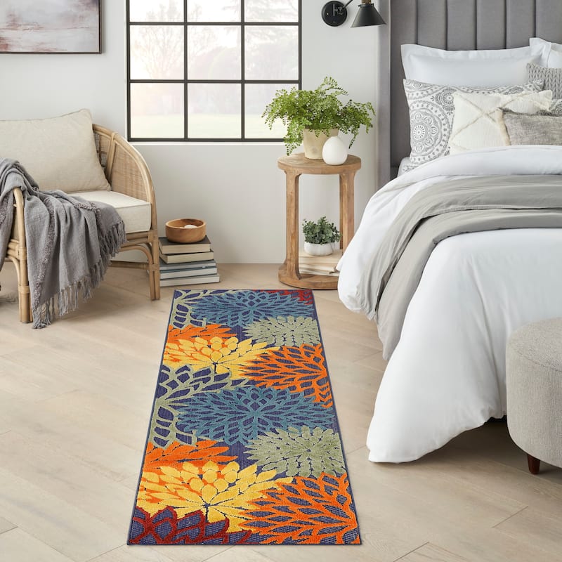 Nourison Aloha Floral Modern, Indoor/Outdoor Area Rug - 2' x 6' - Navy/Multicolor