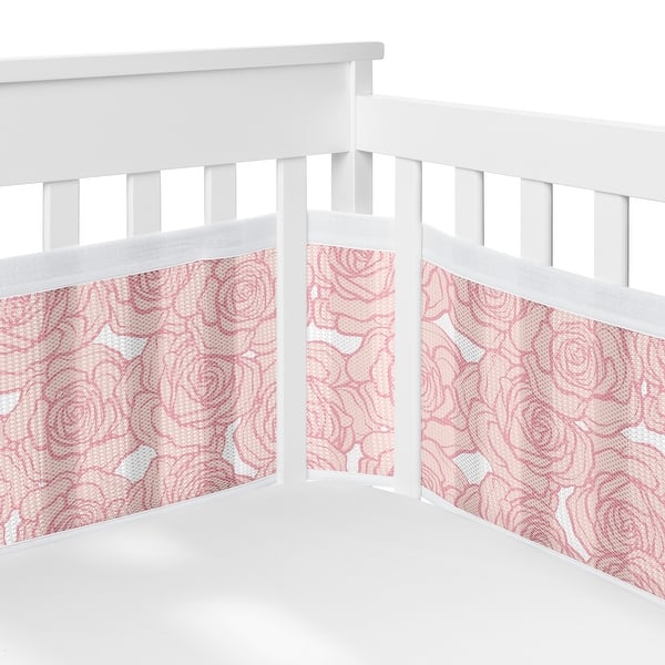 slide 2 of 6, Sweet Jojo Designs +BreathableBaby Breathable Mesh Crib Liner Solid Blush Pink Floral Rose Girl Boho Shabby Chic