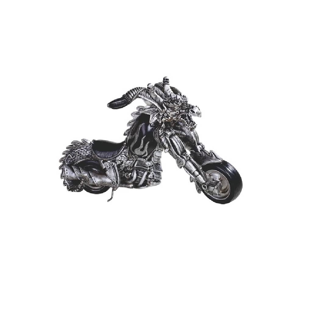 Q-Max 13"W Silver Dragon Motorcycle Statue Fantasy Decoration Figurine
