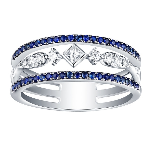 Prism Jewel 0.52CT SI2 Blue Sapphire & G-H/I1 Natural Diamond Anniversary Ring