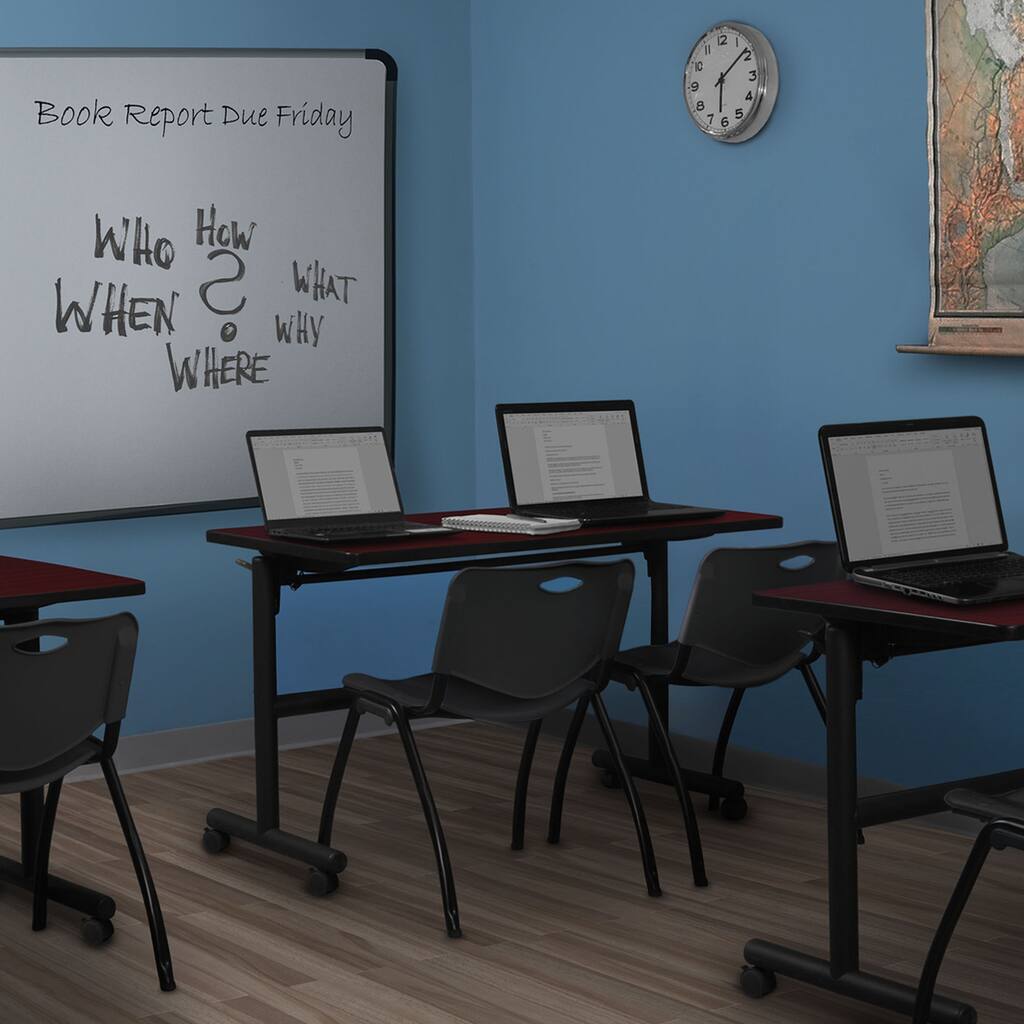 48" Flip Top Mobile Training Table- Mahogany & 2 'M' Stack Chairs- Black