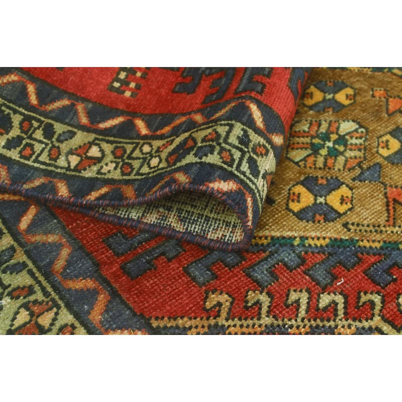 Fine Vintage Distressed Muriel Red/Navy Runner - 3'2" x 9'6"