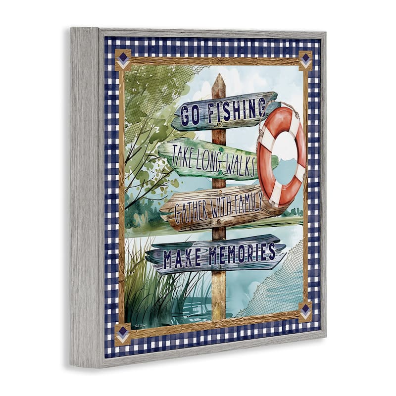 Stupell Plaid Border Lake Sign Framed Giclee Art Design By Nicole DeCamp