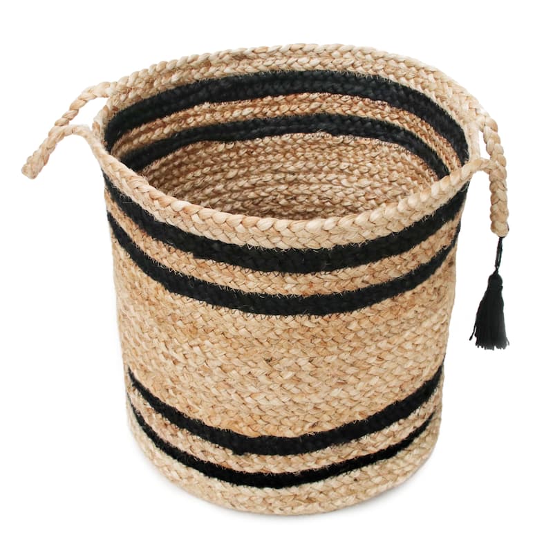 Sevita Double Striped Jute Hand-Stitched Storage Basket with Handles