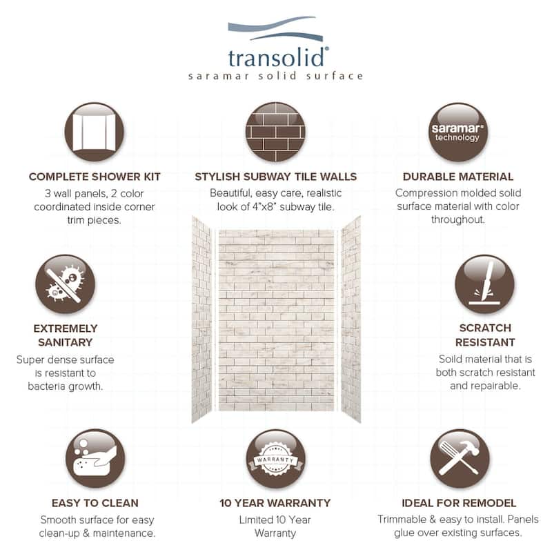 Transolid SaraMar 36-In X 60-In X 96-In Glue to Wall Shower Walls - 60" x 36" x 96" - 60" x 36" x 96"