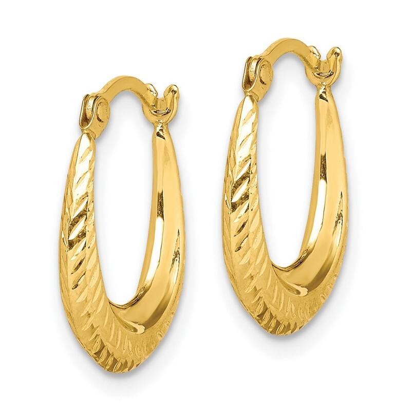 Curata 10k Yellow Gold Polished 15mm Textured Hoop Earrings