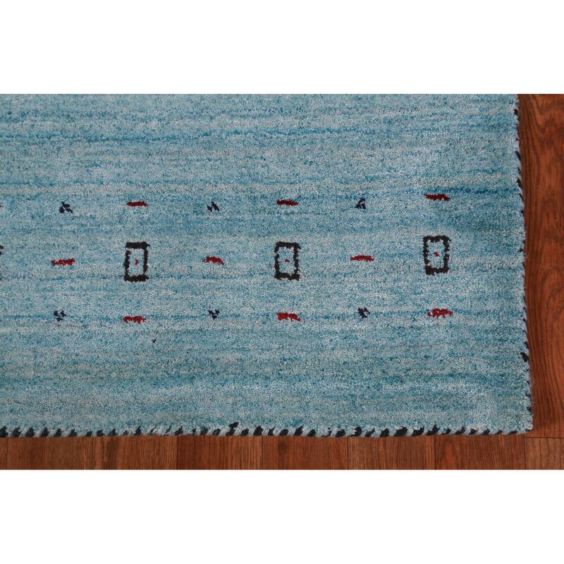 Light Blue Tribal Gabbeh Indian Runner Rug Handmade Wool Carpet - 2'7" x 10'2"