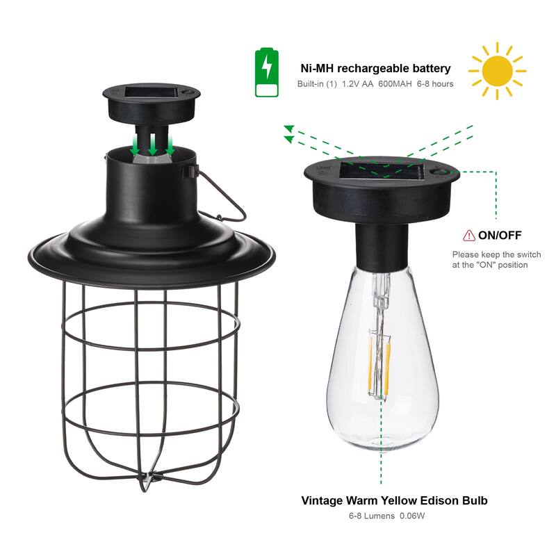Glitzhome Set of 2 Metal Wire Solar Powered Outdoor Hanging Lantern
