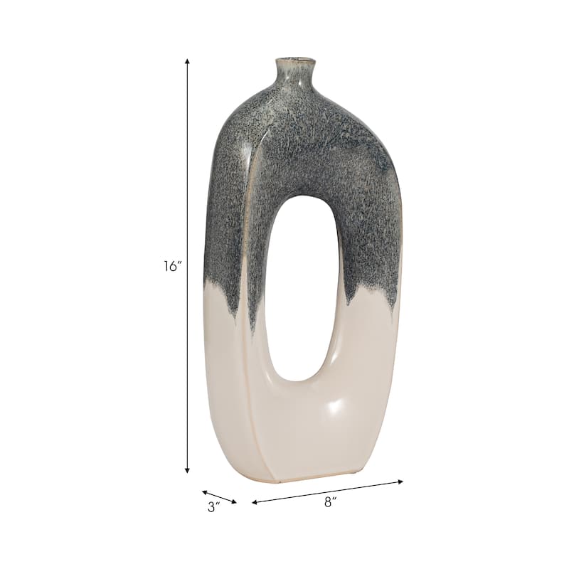 Sagebrook Home Modern Ceramic Blue/White Round Curvy Open Cutout Vase