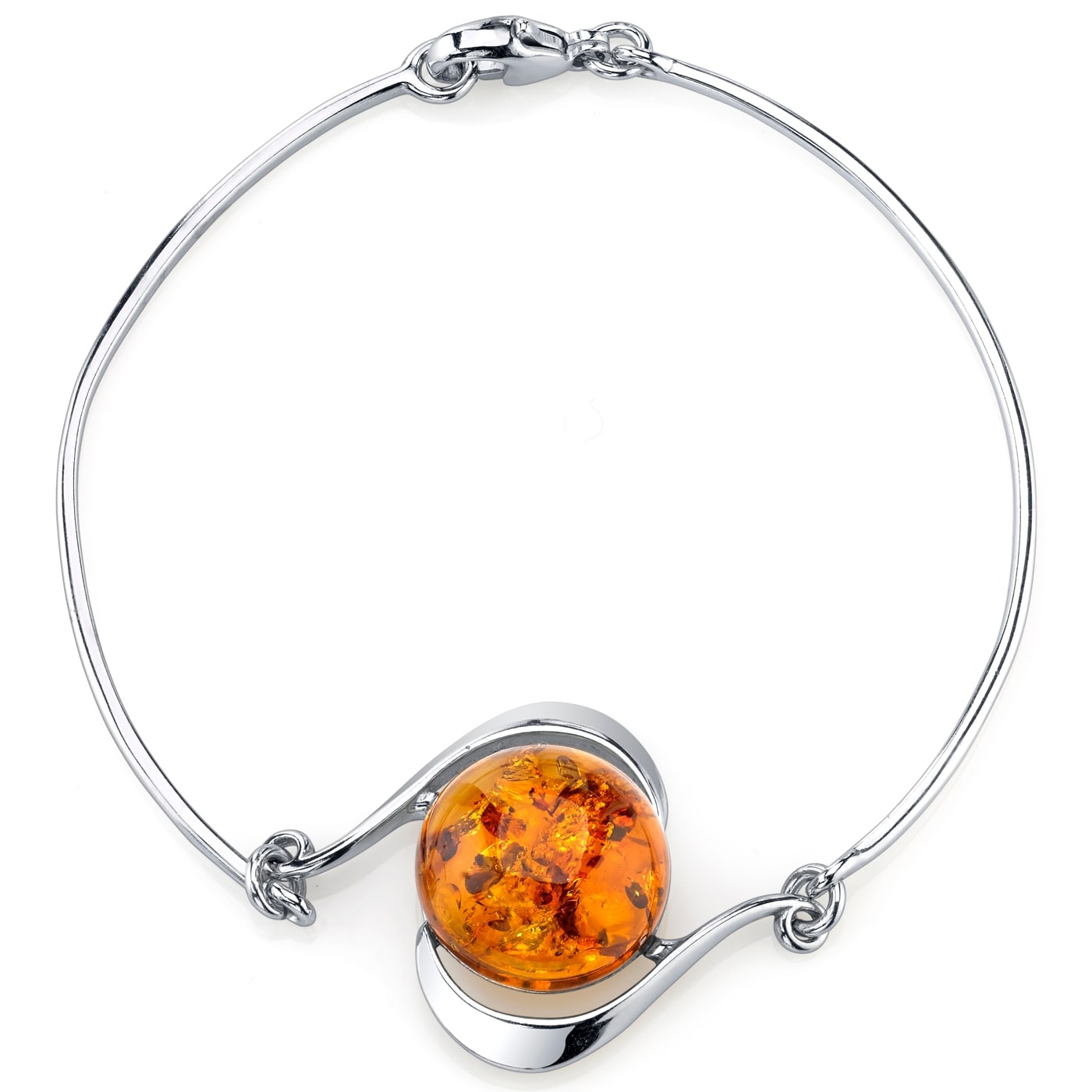 Oravo Sterling Silver Baltic Amber Solitaire Bangle Bracelet, 7.5"