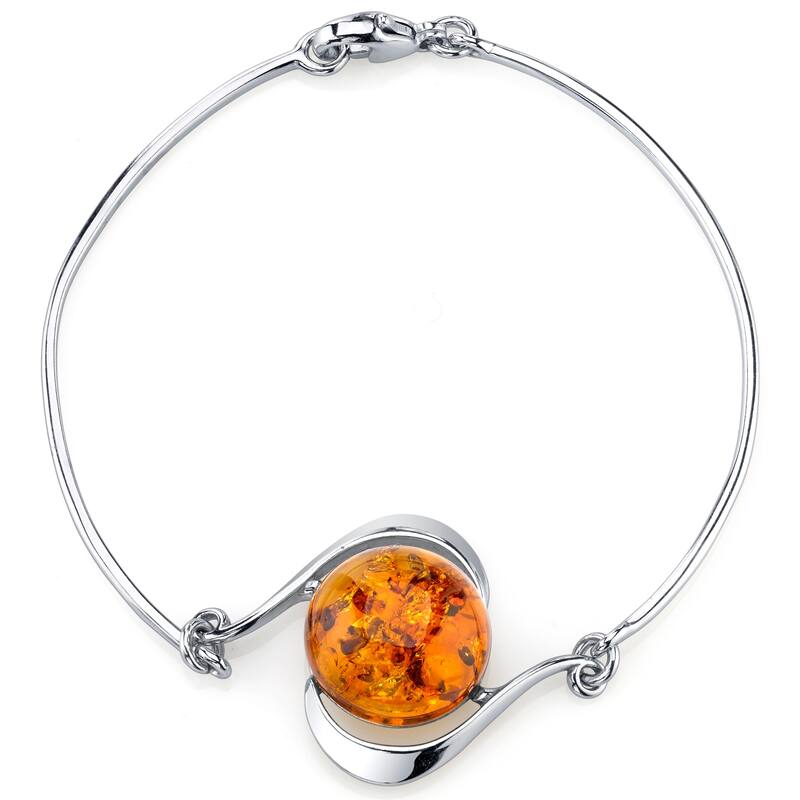 Oravo Sterling Silver Baltic Amber Solitaire Bangle Bracelet, 7.5"