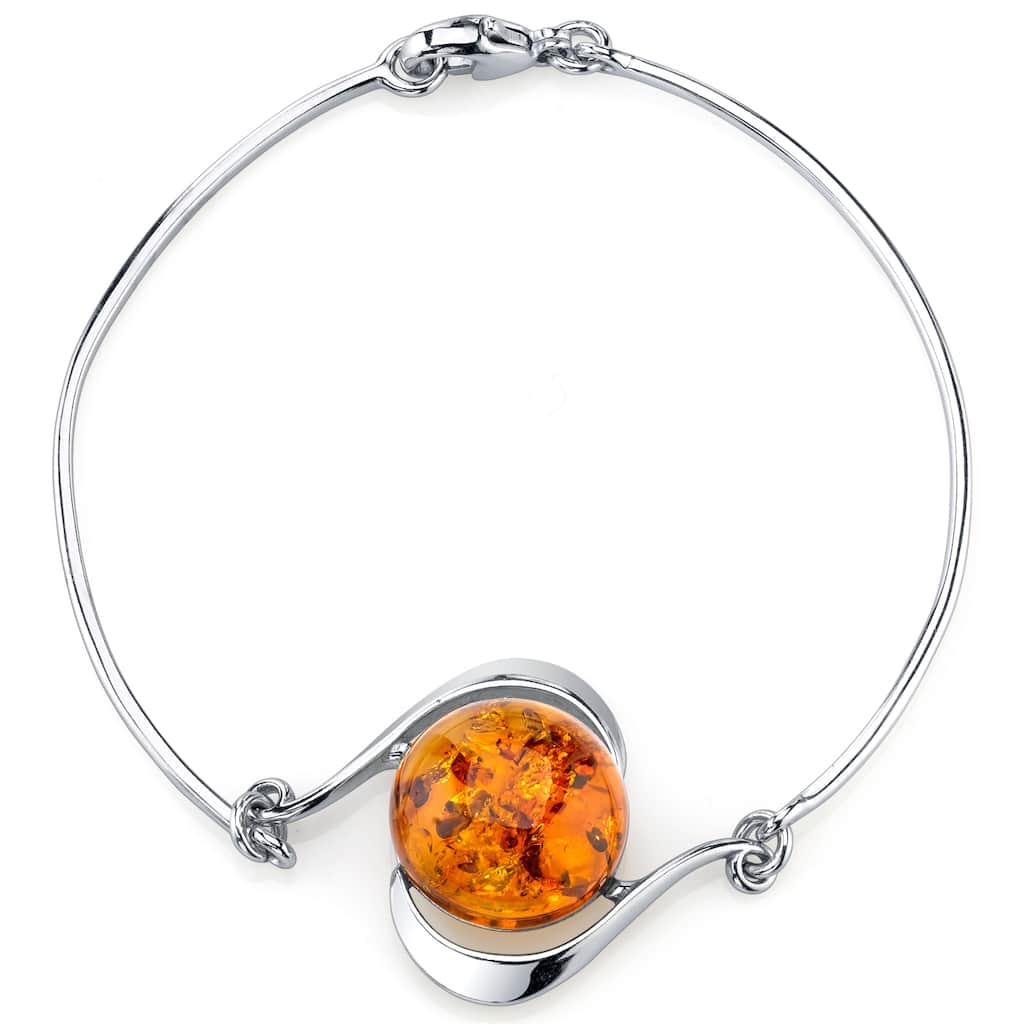 Oravo Sterling Silver Baltic Amber Solitaire Bangle Bracelet, 7.5"