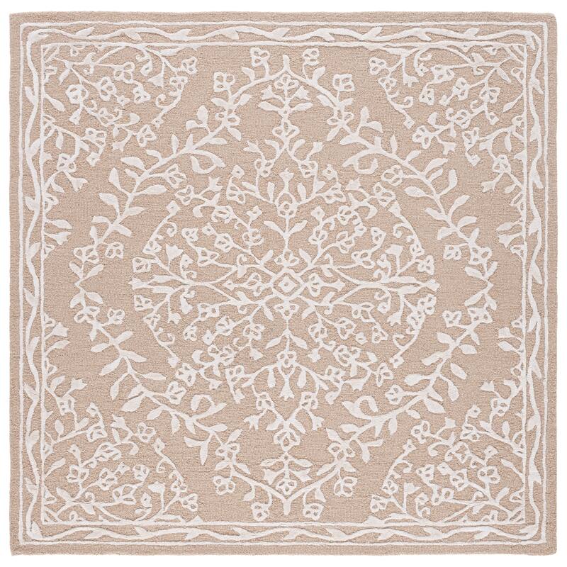 SAFAVIEH Handmade Glamour Gudbjorg Floral Viscose Rug - 6' Square - Beige/Ivory