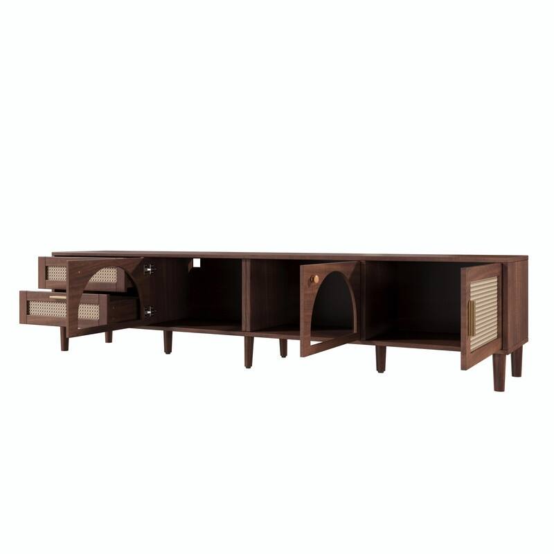 86" TV Stand for TVs up to 90", Entertainment Center with App-Controlled LED Lights, 2 Drawers & Glass Door Storage