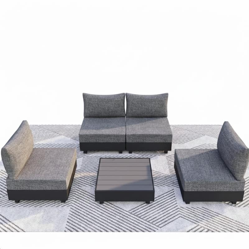 5-Piece Gray Aluminum Patio Sectional Set with Modular Chairs and Coffee Table