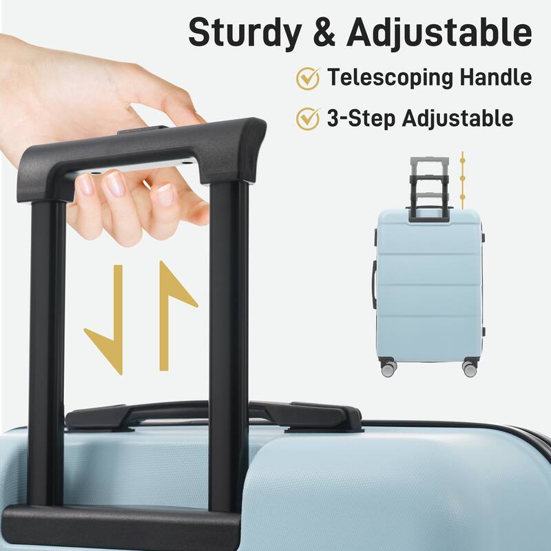 3-Piece, Modern Luggage Sets, Hard-Shell Luggage with Silicone Handles and Combination Lock, for Boarding Travel, Light Blue