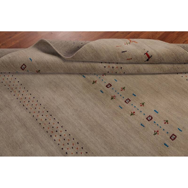 Tribal Gabbeh Oriental Rug Hand-Knotted Beige Modern Wool Carpet - 5'7" x 7'11"