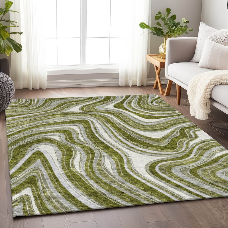Premium Washable Super Soft Modern Waves Mayfield Rug - Olive - 5' x 7' 6" - Rectangle