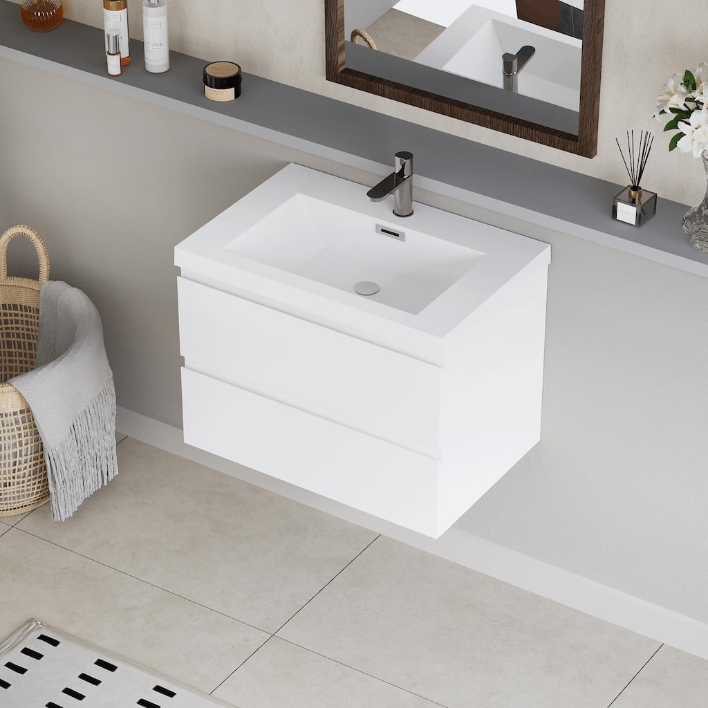30" Modern Wall-Mounted Floating Bathroom Vanity with Sink, Drawers