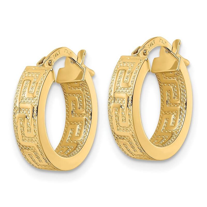 Curata 14k Yellow Gold Textured Greek Key Hoop Earrings - 15.44x4mm