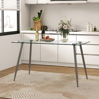 Modern Rectangular Glass Dining Table with Tempered Top & Steel Legs ...