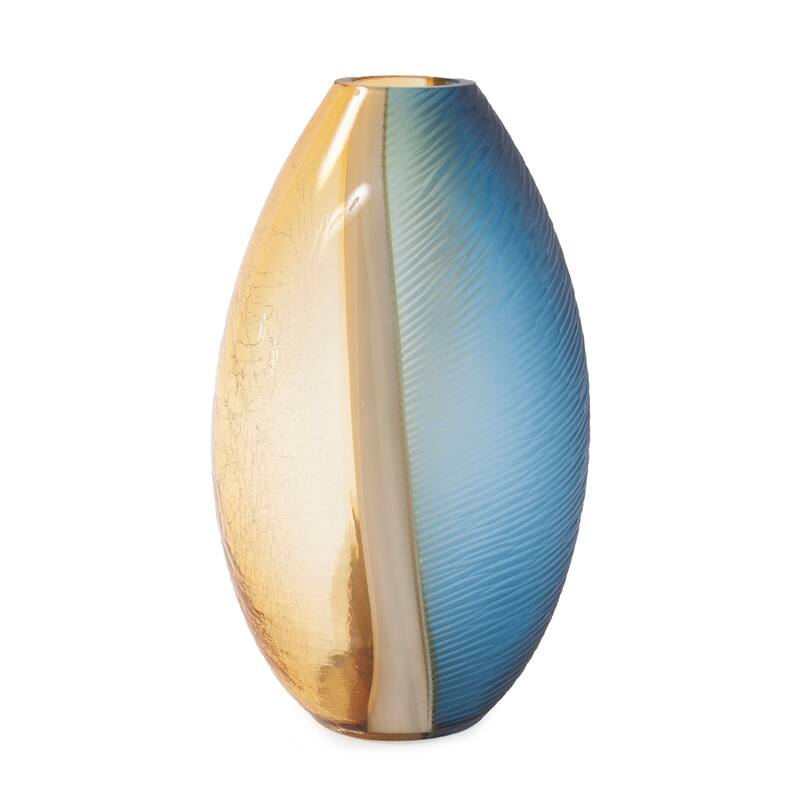 Allan Andrews Decorative Blue & Orange Hand Blown Glass Vase, Large