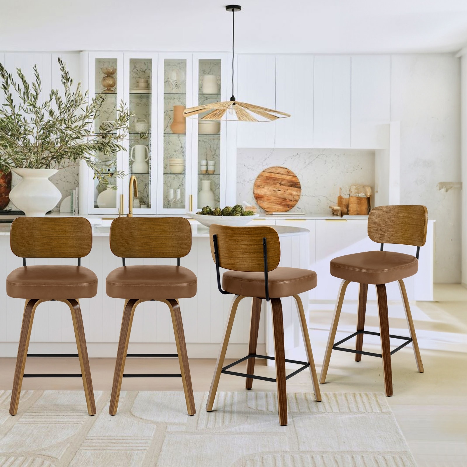 26" Upholstered Swivel Counter Height Bar Stools - 36.4" H x 17.1" W x 20" D